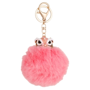 Porte-clés pompon rose avec tête de danse du lion chinois et fermoir doré chic