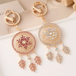 Vintage Bohemian Alloy Rhinestone Dreamcatcher Keychain For Women Bag Charm Pendant Key Ring Mandala Jewelry Gift