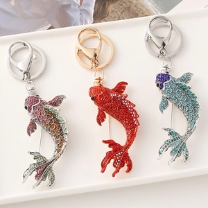 Porte-clés Broche Carpe Koi En Strass Multifonction Alliage Cristal Pendentif De Sac Pour Femme Bijoux De Luxe Cadeau