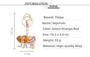 Detailed size specifications for rhinestone elephant keychain with enamel pattern