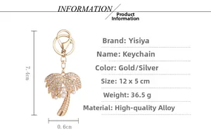 Detailed view of coconut tree keychain size dimensions 12x5cm with pearls and crystals