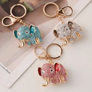 Cartoon Creative Rhinestone Elephant Keychain Metal Animal Bag Pendant Charm For Women Accessories Gold Plated Alloy