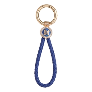 Blue braided leather keychain with gold spring ring and Fortune character charm