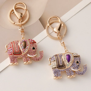 Vintage Elephant Rhinestone Keychain Alloy Enamel Animal Bag Charm Car Key Ring Luxurious Crystal Inlaid Gift For Women