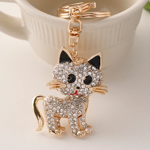 Creative Rhinestone Cat Keychain Gold Alloy Kitten Bag Charm Pendant For Women Cute Animal Car Keyring Jewelry Gift