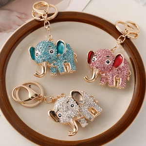 Colorful elephant keychain with rhinestones and lobster clasp in three elegant colors