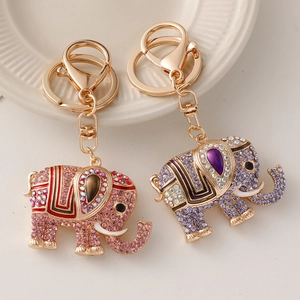Colorful elephant keychain set with rhinestones and enamel on a gold metal base