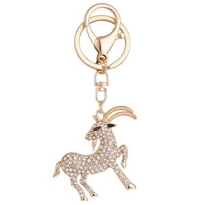 Creative cute zodiac goat keychain with sparkling crystal rhinestones and gold alloy plating