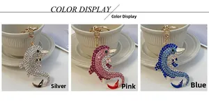 Funkelnde Delfin-Schlüsselanhänger mit Strass in Silber, Rosa, Blau und Emaille-Finish