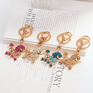 Porte-clés caniche mignon avec strass colorés en quatre couleurs sur un livre ouvert