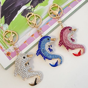 Strass Delfin Schlüsselanhänger Legierung Emaille Meerestier Tasche Charm Anhänger Für Damen Mädchen Geschenk Glitzernd Ozean Schlüsselring