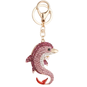 Funkelnder Delphin-Schlüsselanhänger mit rosa Strasssteinen und goldenem Karabiner