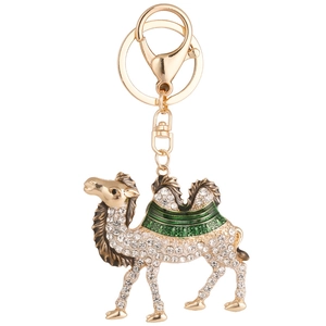 Creative cartoon camel keychain with sparkling rhinestones and green enamel accents