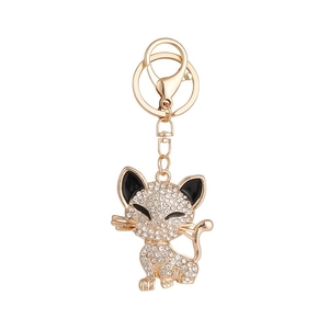 Cute Cat Keychain Rhinestone Alloy Animal Bag Charm Car Key Ring Gold Plated Enamel Pendant Jewelry Gift For Women Girls