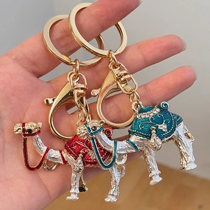 Colorful enamel camel keychain set with rhinestones and gold-plated alloy lobster clasp