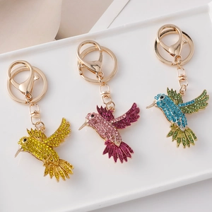 Niedliche Kolibri Strass Schlüsselanhänger Legierung Tier Vogel Tasche Anhänger Geschenk Bunte Kristall Eingelegt Metall Schlüsselring