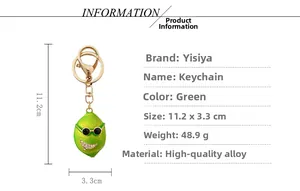 Detailed view of green lemon keychain with sunglasses and lobster clasp dimensions