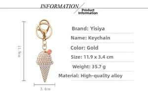 Détail du porte-clés crème glacée avec perles, dimensions et spécifications des matériaux