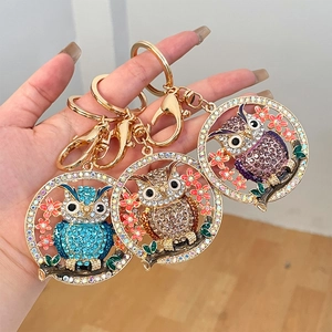 Porte-clés Hibou en Alliage Vintage avec Strass pour Femmes Pendentif de Sac Animal Couleur Or Porte-clés Hibou avec Cristaux Étincelants