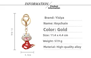 Dimensions détaillées du porte-clés serpent doré avec strass, longueur de 11,4 cm