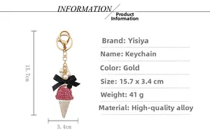 Paramètres de taille du porte-clés crème glacée avec perles et strass roses