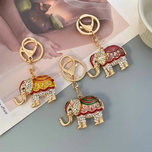 Vintage Alloy Elephant Keychain With Rhinestone Enamel Pattern Bag Pendant Charm Decorative Jewelry Accessory For Women Gift