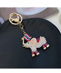 Detailed macro view of Thai elephant keychain with crystal rhinestones and enamel accents