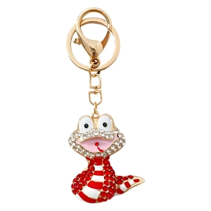 Porte-clés serpent étincelant en alliage doré avec détails en émail rayé rouge
