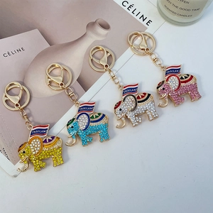 Thailand Elephant Mascot Keychain Rhinestone Alloy Metal Animal Charm Bag Pendant Souvenir Gift Accessory