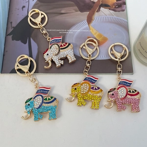 Sparkling crystal elephant keychain set with Thai flag detail in four vibrant colors