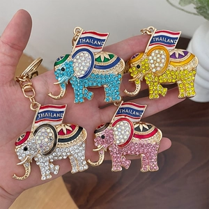 Sparkling elephant keychain pendants with Thai flag and colorful crystals in four colors