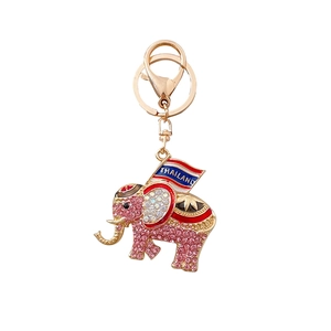 Pink crystal elephant keychain with Thailand flag and gold lobster clasp for bags