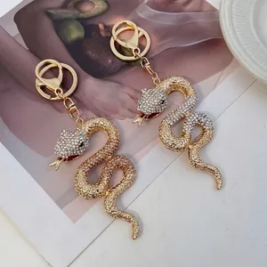 Porte-clés Serpent en Strass pour Femmes Charme de Sac Alliage d'Or Porte-clés Animal Étincelant Bijoux de Mode Cadeau