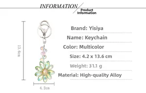 Detail view of sunflower keychain with dimensions 4.2x13.6cm and faceted crystal beads