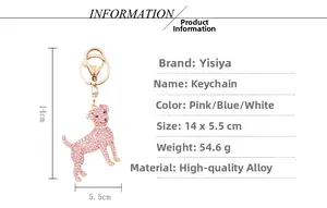 Dog pendant keychain with sparkling crystals and metal clip dimensions 14x5.5cm