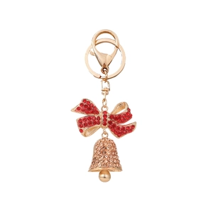 Sparkling Christmas bell keychain with red rhinestone bow and champagne stones decoration