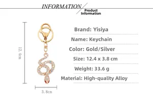 Detailed size specifications for the gold crystal snake keychain with dimensions in centimeters