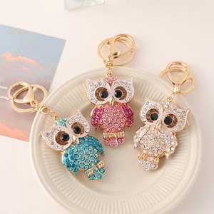 Luxury Rhinestone Owl Keychain Zinc Alloy Metal Animal Bag Pendant Charm Sparkling Crystal Keyring For Women Girls Gift