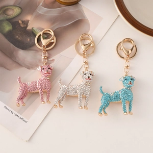 Creative Rhinestone Dog Keychain Alloy Metal Puppy Bag Charm For Women Shiny Animal Key Ring Gold Plated Fashion Jewelry
