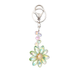 Fashion crystal sunflower keychain with colorful gradient beads and silver metal clasp