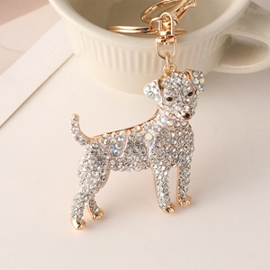 Sparkling crystal dog keychain with gold finish and rhinestone charms for bags and keys