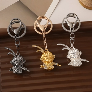Porte-clés Roi Singe Sun Wukong Strass Alliage Métallique Style Chinois Pendentif pour Voiture Sac pour Femme Homme Bijoux