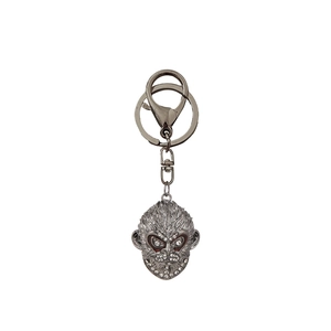 Gunmetal Monkey King keychain pendant featuring sparkling crystal rhinestones inlay