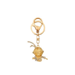 Porte-clés Roi Singe Sun Wukong doré avec diamants étincelants et style chinois