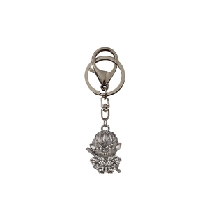 Sparkling crystal monkey king keychain in gun-black metal finish with rhinestones