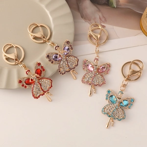 Portachiavi Creativo Angelo con Strass Lega Placcata Oro Ragazza Che Balla Ballerina Ciondolo per Borsa Regalo Donna Ragazza Anello Portachiavi in Cristallo Luccicante