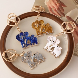 Elephant mother and baby keychain with colorful enamel, glitter finish and crystals