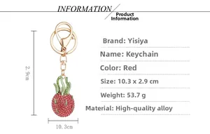 Detailed dimensions of the red rhinestone dragon fruit keychain with 10.3cm length