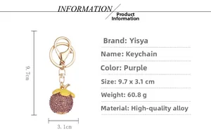 Size specifications of the purple mangosteen keychain with crystal rhinestones
