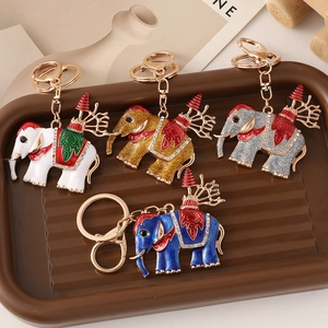 Porte-clés Éléphant en Alliage de Zinc de Style Thaïlandais Avec Émail Strass Paillettes Pendentif Animal Décoratif de Sac pour Femmes Hommes